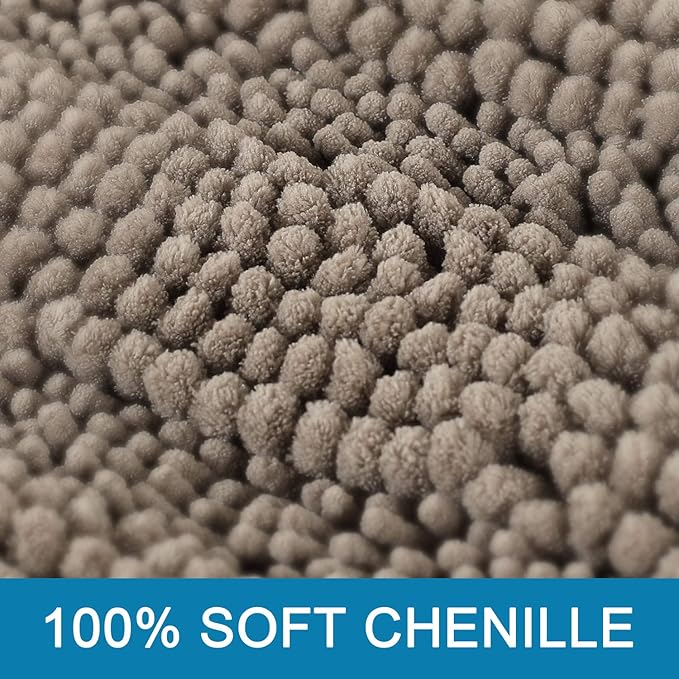 H.VERSAILTEX Bath Rugs for Bathroom Non Slip Bath Mats Extra Thick Chenille Striped Bath Rug Runners 47" x 17" Absorbent Fluffy Soft Shaggy Mats Dry Fast Plush Area Carpet for Bath Room - Taupe