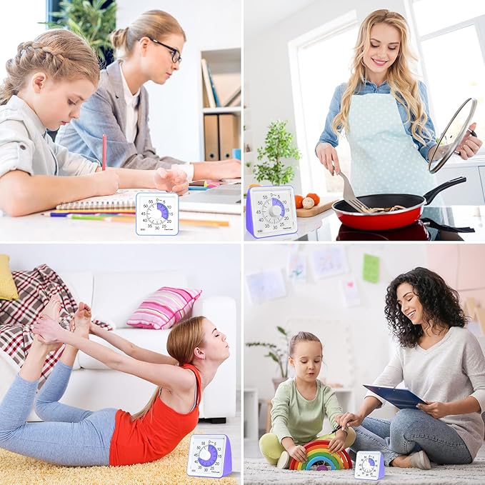 60-Minute Visual Timer for Kids, Time Management Tool Study Classroom Timer, Home Edition Silent Countdown Timer for Toddler, Teachers and Adults (Purple)