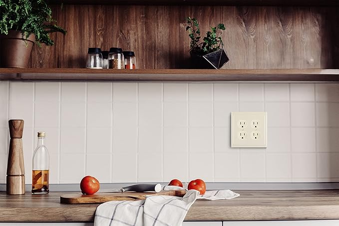 Henne Bery Modern Edge Decorative Wall Plate Switch Plate Outlet Cover, Durable Solid Zinc Alloy (Double Duplex, Light Almond)