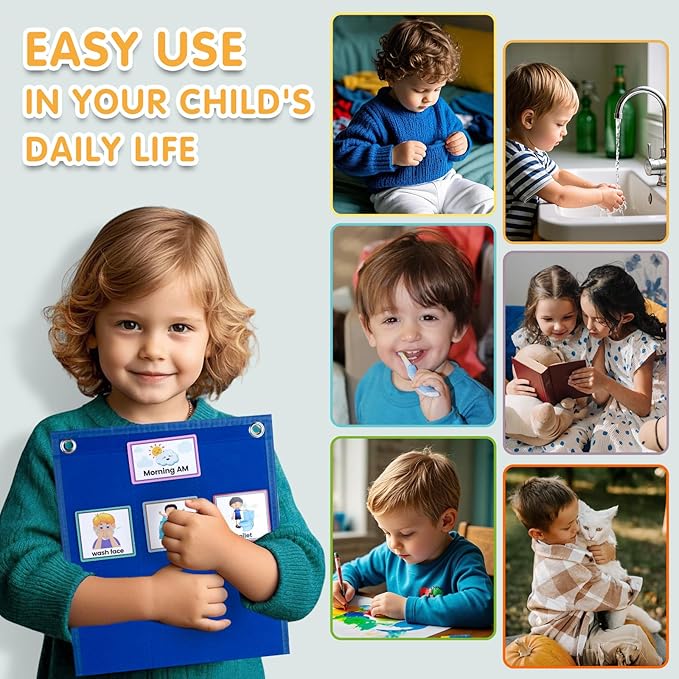Visual Schedule for Kids with Autism Chore Chart for Kids Daily Routine Chart Autism Learning Materials Toddler Planning Board Visual Schedule for Classroom, Home with 124 Cards (DarkBlue)