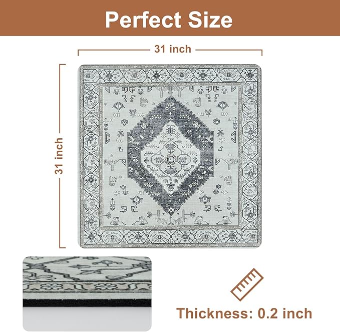 OJIA Stair Treads for Wooden Steps Non-Slip Landing Mat Stair Rug with Rubber Backing, Stair Runner Matching Mat Safety Rugs for Family, Absorbent Washable 31x31 inch, Gray
