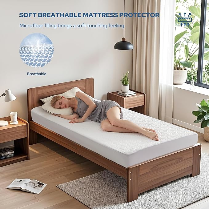 BEDLORE 2 Pack Waterproof Mattress Protector, Twin XL Size Mattress Pad with Deep Pocket 6"-15" Depth, Soft Breathable Bed Mattress Cover for Bedroom, College Dorm (White)