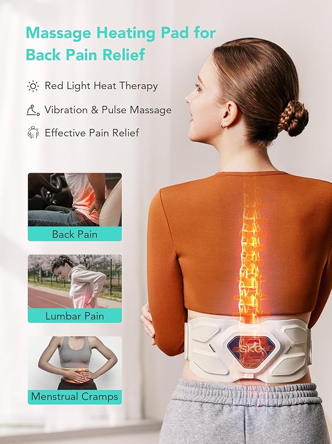 SKG Lower Back Massager for Pain Relief Deep Tissue Christmas Gifts for Men Women Adjustable Cordless Heating Pad Infrared Vibrating Back Massager Gifts for Dad Mom Grandpa