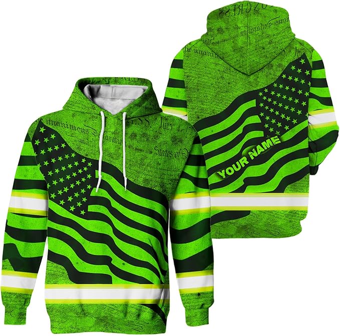 US Flag High Visibility Hoodie for Men Reflective Hoodie Safety Workwear for Worker Runner Patriotic ACC02