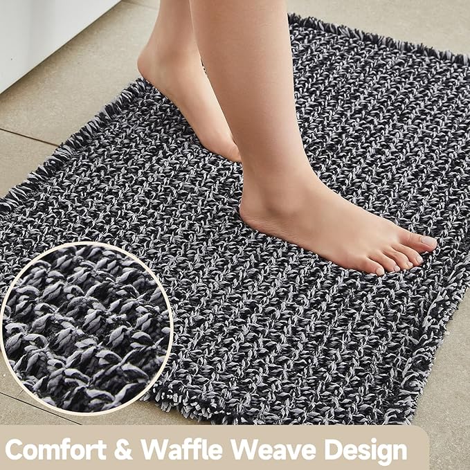 Black and White Bathroom Rugs, Waffle Runner Rug Bathroom Non Slip Washable Long Super Absorbent Quick Dry Boho Farmhouse Bath Decor, 72"x24" Black and White