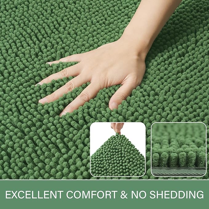 LOCHAS Luxury Bathroom Rug Shaggy Bath Mat 24 x 60 Inch, Washable Non Slip Bath Rugs for Bathroom Shower, Soft Plush Chenille Absorbent Carpets Mats, Green