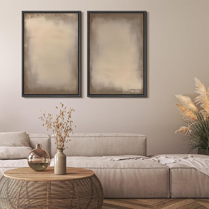 MUDECOR Framed Canvas Print Wall Art Neutral Minimalist Modern Abstract in Beige and Taupe Illustrations Modern Art Decorative Bohemian Colorful for Living Room, Bedroom, Office - 16"x24"x2 Black