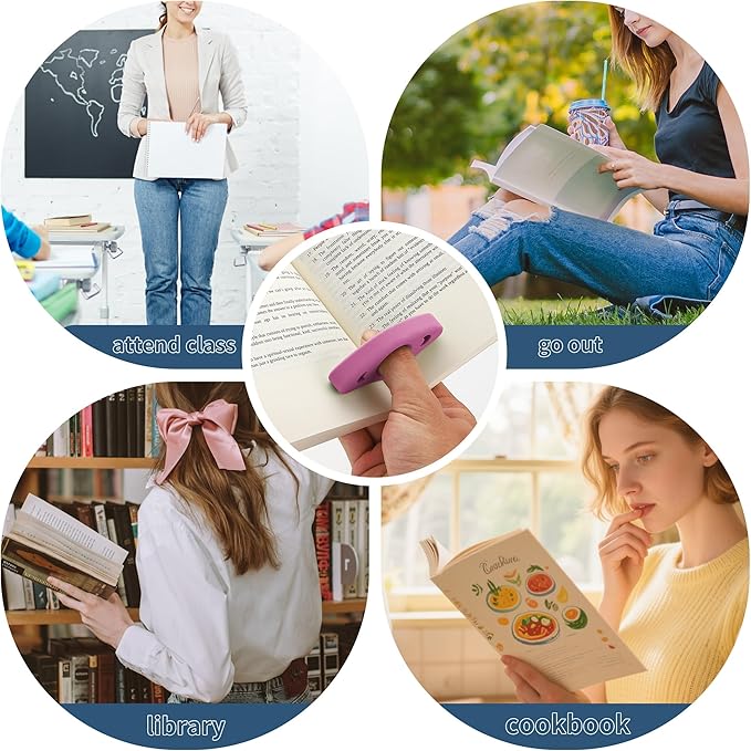 Book Page Holder, 2 Pack Breathable Silicone Thumb Page Holder for Reading, Ideal Book Reader Gifts and Reading Accessories (Small Size, Off White - Purple)