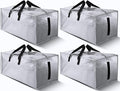 4 Pack Large Strong Bags with Zippers & Carrying Handles - Water-Resistant - Heavy Duty Storage Tote for Space Saving Storage, Fold Flat, Alternative to Moving Box (Silver)
