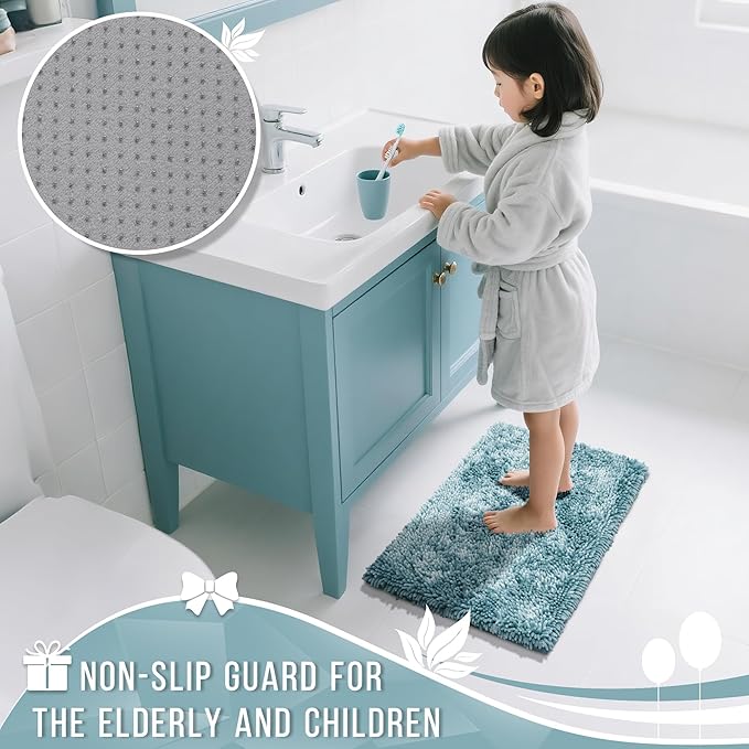 Yimobra Bathroom Rug Set 2 Piece, Luxury Shaggy Bath Mat Set with Non Slip Backing, Ultra Soft & Absorbent Mats for Bathroom Floor, Machine Washable, 31.5"x20"+24"x17", Grayish Blue