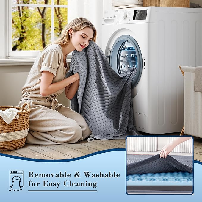 EnHomee Memory Foam Mattress Topper,4 Inch Full Mattress Topper Pressure Relief with Cooling Gel and Removable & Washable Embossed Cover, CertiPUR-US & Oeko-TEX Certified, Grey, Full