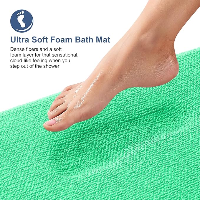 OLANLY Thick Memory Foam Bath Mat Rug 24x16, Extra Soft Absorbent Bathroom Rug, Quick Dry Bath Mats, Non-Slip, Machine Washable Carpet for Bathroom, Tub and Shower, Home Decor Accessories, Mint Green