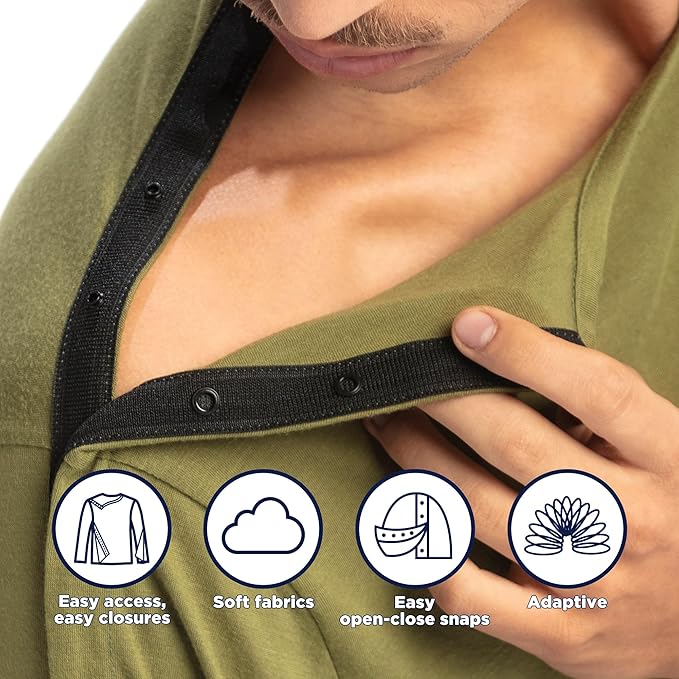 MAI We Care Post Shoulder Surgery Shirts for Men - Tear Away Recovery Apparel, Premium Chemotherapy Clothing