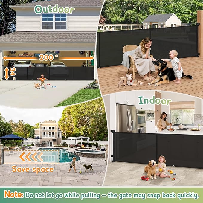 200'' Retractable Baby Gates Extra Wide,34" Tall Retractable Dog Gate for Doorways,Extra Long Retractable Baby Gate for Stairs,Kitchen,Indoor/Outdoor Retractable Gate with Fiberglass Reinforcement Rod