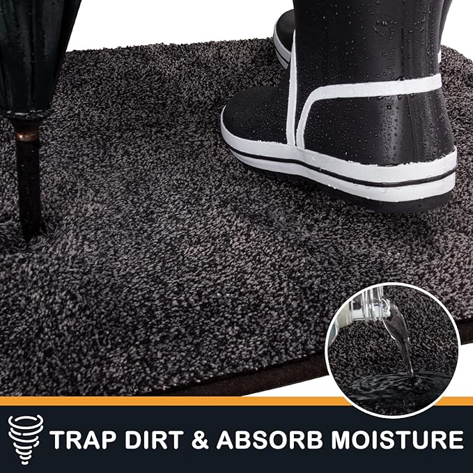 PURRUGS Dirt Trapping Door Mat 31.5" x 70", Non-Slip Machine Washable Entry Rug, Shoe Scraper, Dog Doormat, Super Absorbent Welcome Mat for Front & Back Door, Muddy Shoes & Paws, Charcoal
