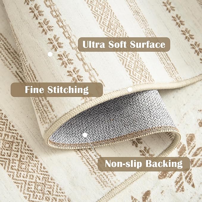 jinchan Boho 2x3 Rugs for Entryway - Moroccan Machine Washable Doormat Soft Bohemian Small Throw Rug Non-Slip Carpet for Entrance Kitchen Laundry Room Bedroom (2‘x3', Beige)