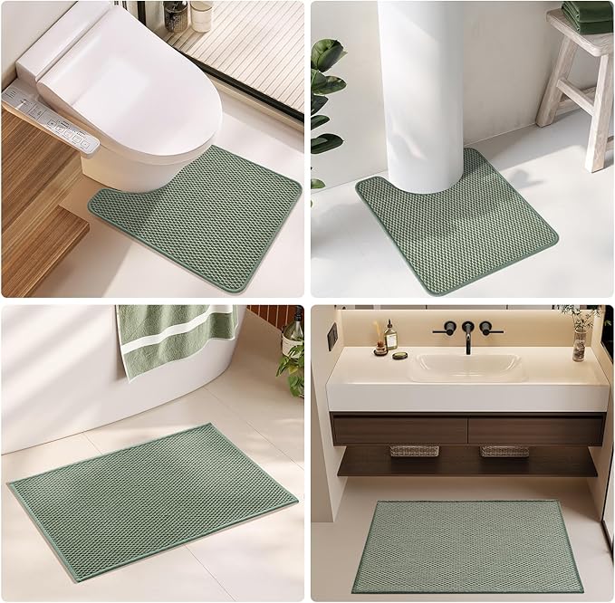 Bathroom Rugs Non Slip Washable, Super Absorbent Thin Bath Mat Quick Dry Low Pile Bathroom Rug, Sage Green 20"x48"