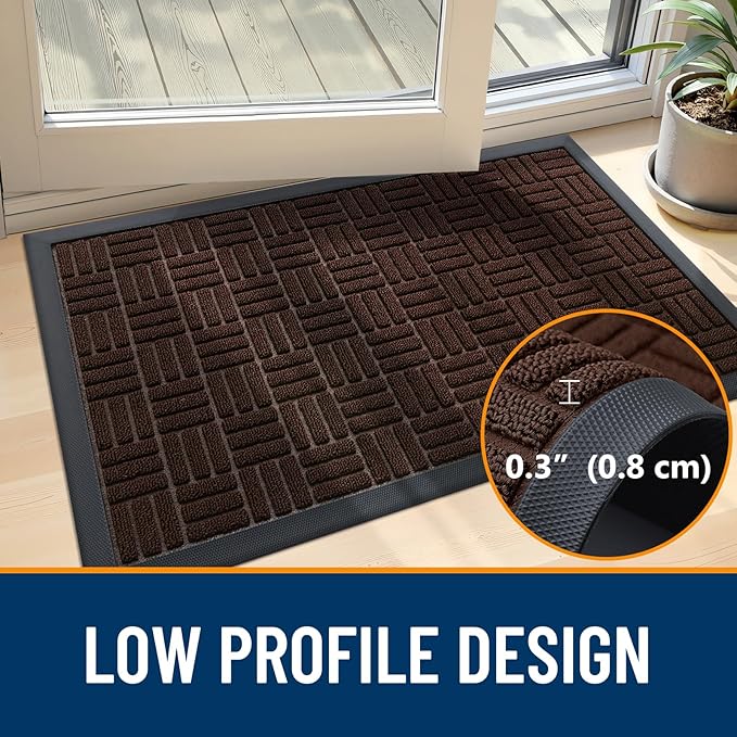 OLANLY Front Door Mat Outside Entrance 71x47, Absorbent, Heavy Duty Sturdy Natural Rubber Doormat Indoor Outdoor, Stain and Fade Resistant, Non-Slip Backing Low Profile Floor Mat for Entryway, Brown