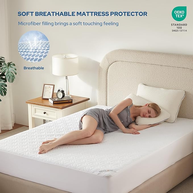 BEDLORE 2 Pack Waterproof Mattress Protector, Twin Size Mattress Pad with Deep Pocket 6"-15" Depth, Soft Breathable Bed Mattress Cover for Bedroom, College Dorm (White)