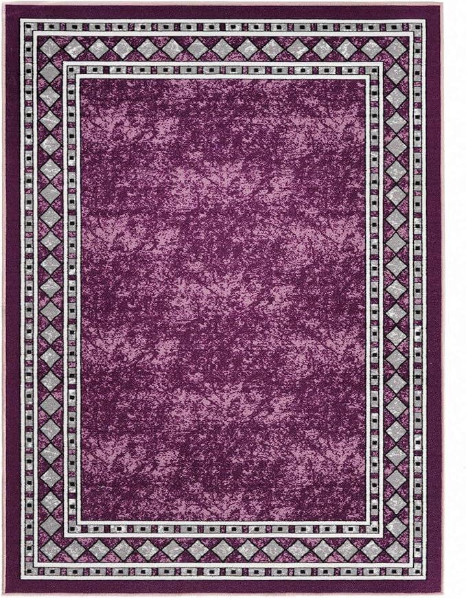 Antep Rugs Alfombras Modern Bordered 3x5 Non-Skid (Non-Slip) Low Profile Pile Rubber Backing Indoor Area Rugs (Purple, 3' x 5')