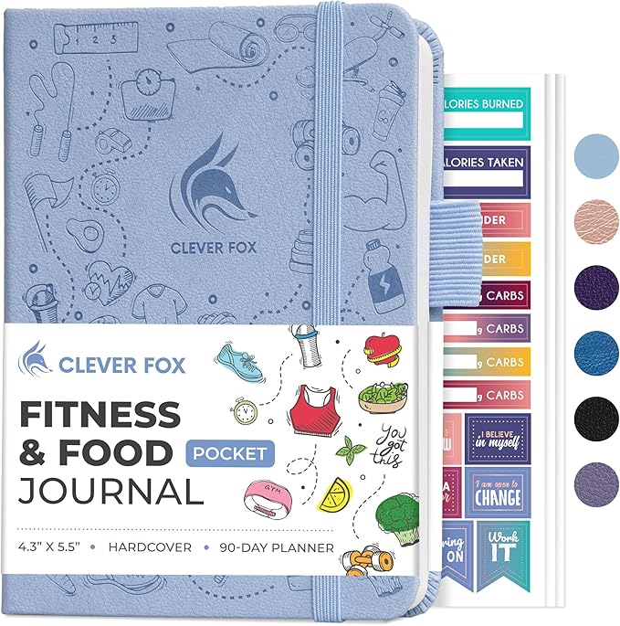 Clever Fox Fitness & Food Journal Pocket – Nutrition & Workout Planner for Women & Men – Diet & Gym Exercise Log Book with Calendars, Diet & Training Trackers – Lasts 3 Months, 4.3x5.5” (Periwinkle)