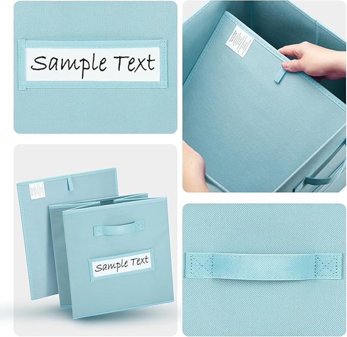 artsdi Fabric storage cubes (8 Pack) 11 Inch Cube Storage Bin, cube organizer bins with 8 Labels Window Cards & a Pen, Foldable cube organizer bins and Fabric Storage Box, Sky Blue