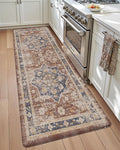 DEXI Kitchen Floor Mats Anti Fatigue, 23x59 Large Cushioned Vintage Runner Rug Waterproof, Standing Comfort Memory Foam Padded for Front Sink Laundry Office, Reddish Brown