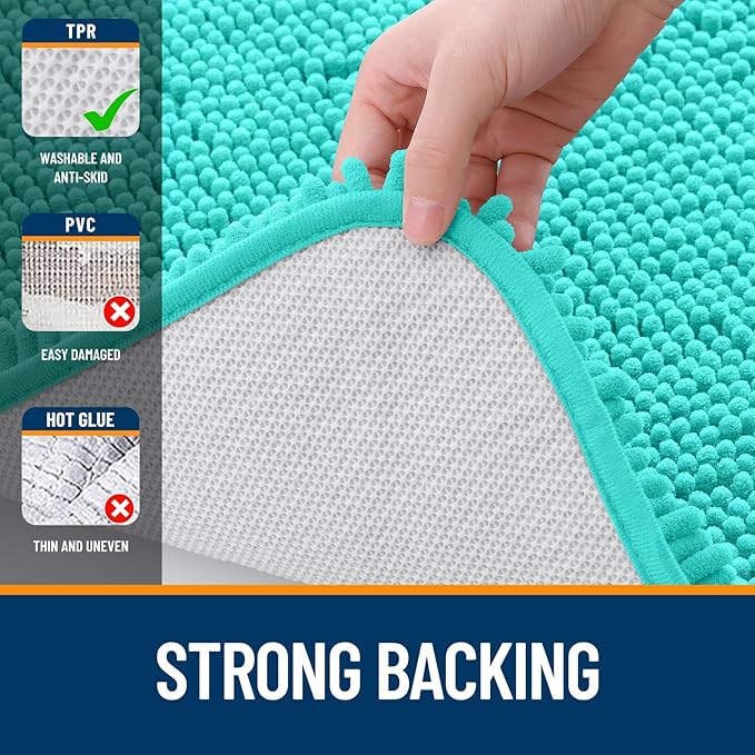 OLANLY Bathroom Rugs Sets 3 Piece, Soft Absorbent Chenille Bath Mats and U-Shaped Contour Toilet Rug, Quick Dry, Home Decor Accessories, Bath Mat Set for Bathroom (47"x20"+24"x16"+24"x20", Teal)