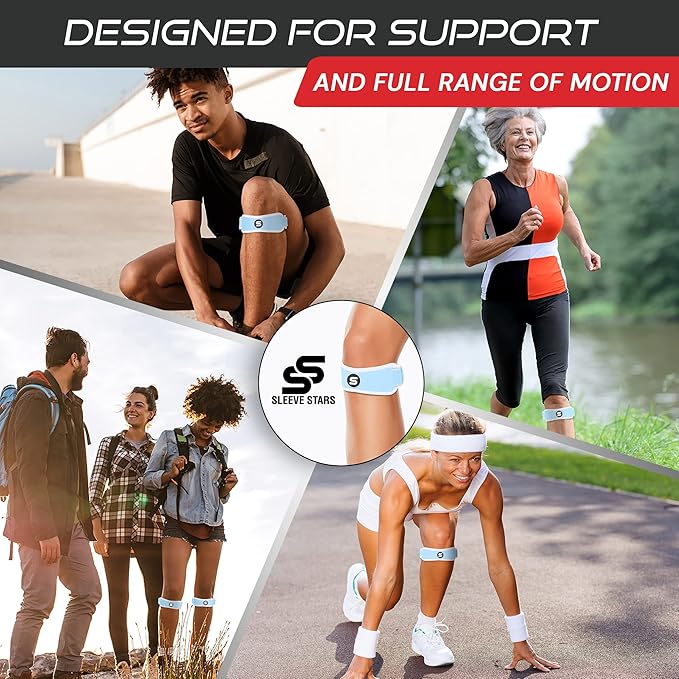 Sleeve Stars Swedish Brand Patellar Tendon Support Strap for Women & Men Effective Osgood Schlatter Knee Brace Youth & Kids Knee Brace with 3 Adjustable Length fits 12"-24" (Pair/Light Blue/Adult)