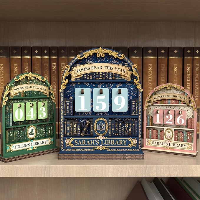 Personalized Book Tracker Sign, Custom Books Read This Year Counter, Book Lover Gift for Teachers, Women, Librarians, Readers, Bookshelf Accessories for Wall & Table, Wooden Hanging Library Décor