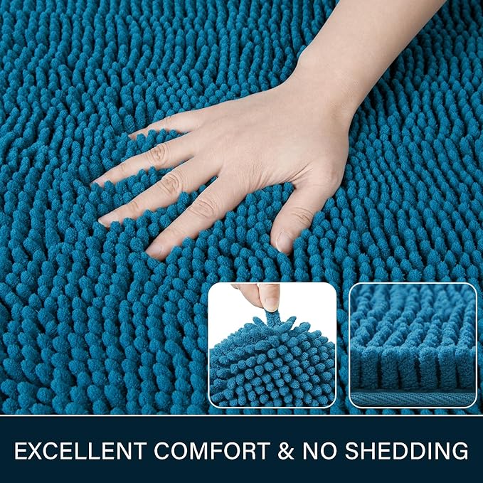 LOCHAS Luxury Bathroom Rug Shaggy Bath Mat 24 x 70 Inch, Washable Non Slip Bath Rugs for Bathroom Shower, Soft Plush Chenille Absorbent Carpets Mats, Peacock Blue
