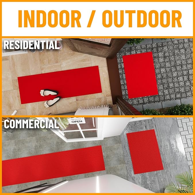 Ottomanson 6'6" x 53' Hallway Runner with Scraper Pile Extra Durable Non-Slip Rug Mat for Indoor & Outdoor Use - Ideal for Kitchen, Entryway, Patio & Garage - High-Traffic Carpet, Red