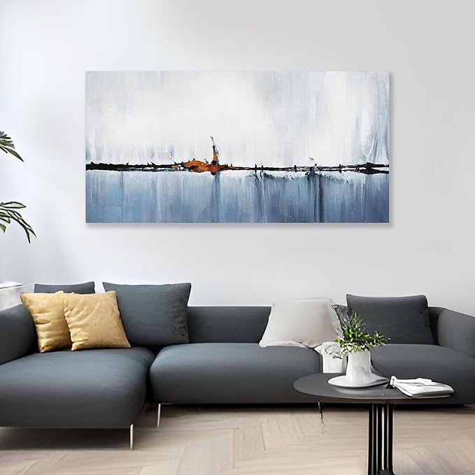 Abstract Wall Decor Modern Abstract Wall Art Blue and White Pictures Canvas Art Wall Decor Framed Artwork for Living Room Bedroom Dining Room Home Office Decor 24"x48"