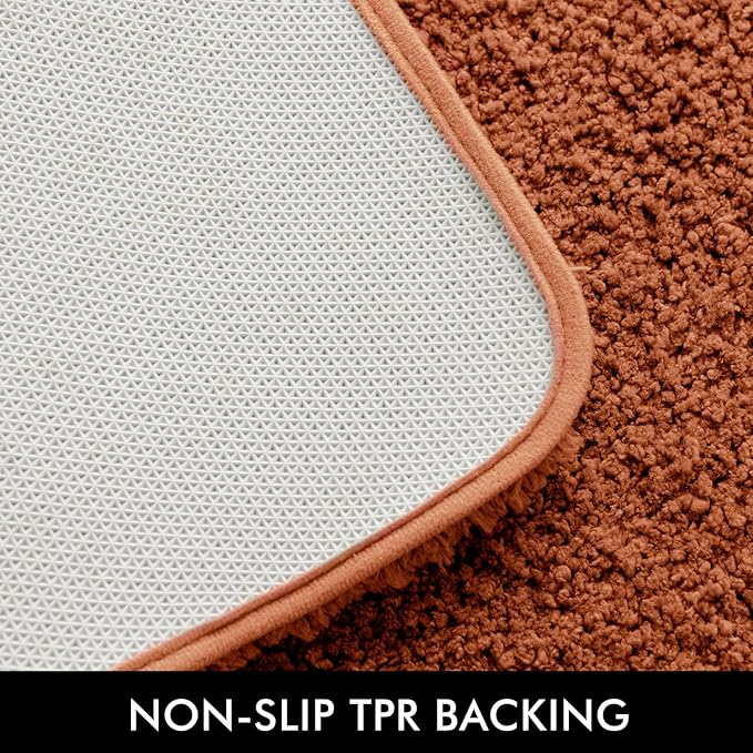 MIULEE Burnt Orange Extra Thick Non Slip Bathroom Rug Shaggy Soft Bath Mat Plush Microfiber Absorbent Water for Shower Tub Machine Washable (24x70 Inches)