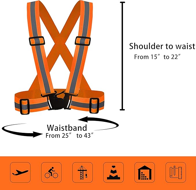 DUSKCOVE 2 Pack Hi Vis Safety Vests - Adjustable Bright Neon Color High Visibility Reflective Safety Straps Gear for Traffic Control, Running, Cycling
