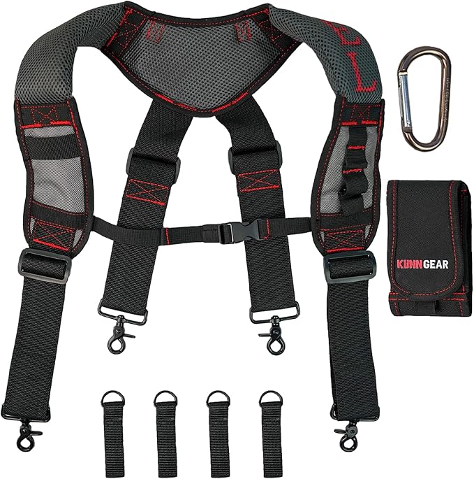 KUNN Gel-Padded Tool Belt Suspenders for Construction Work - Comfortable Support for Carpenters,Electricians & DIY