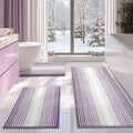 BSICPRO Bathroom Rugs Sets 3 Piece, Toilet Rugs U-Shaped Contour Bath Mat Set, Long Striped Absorbent Non Slip Chenille Shower Mat, Lavender Purple