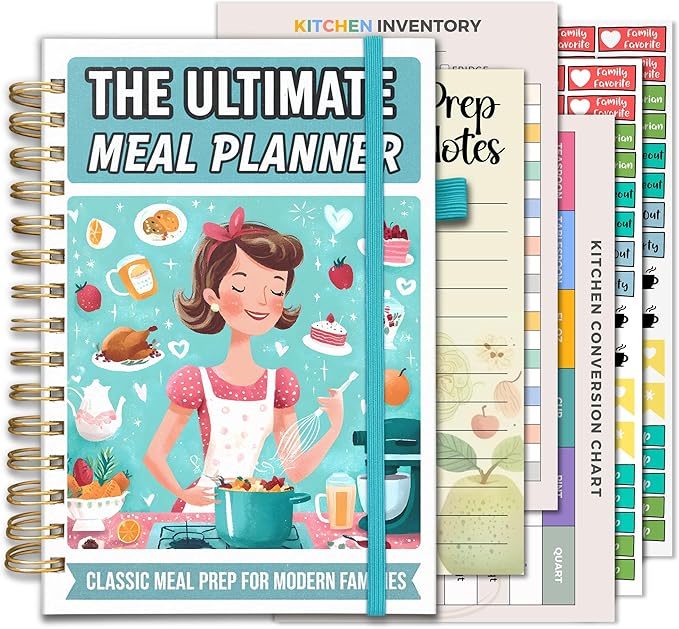 Life & Apples Meal Planner with Grocery List – Undated Weekly Menu & Meal Prep Notebook, Healthy Eating & Weight Loss Planner, 52-Week Spiral Bound Journal, What's Cooking