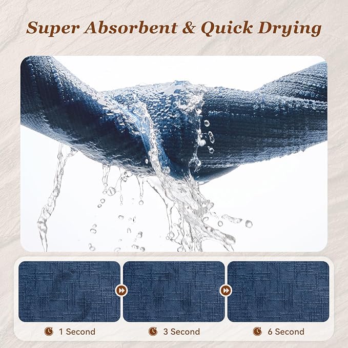 AMOAMI Bath Mat Non Slip Super Absorbent Quick Dry Bath Mats for Bathroom Floor Rubber Backing Washable Bathroom Rugs Modern Woven Jacquard Mat, Beside Tub Bath Rugs, 2'x4', Blue