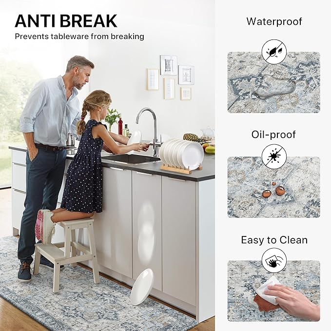 GENIMO Kitchen Mats for Floor 2PCs, Washable Anti Fatigue Mat for Cushioned, 17.3"x47"+17.3"x30", 0.4 inch, Waterproof Kitchen Rug, Non Slip Standing Mat for Home, Runner, Office, Laundry, Light Blue