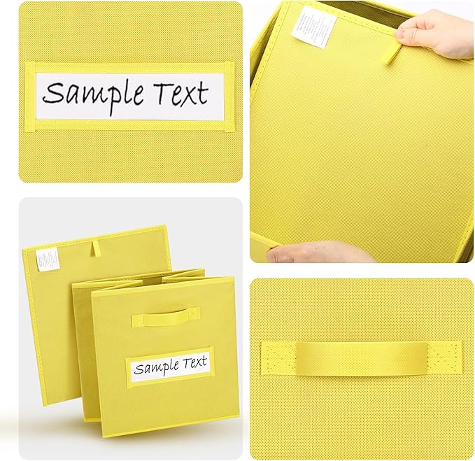 artsdi Fabric storage cubes (8 Pack) 11 Inch Cube Storage Bin, cube organizer bins with 8 Labels Window Cards & a Pen, Foldable cube organizer bins and Storage Box, Dark Yellow