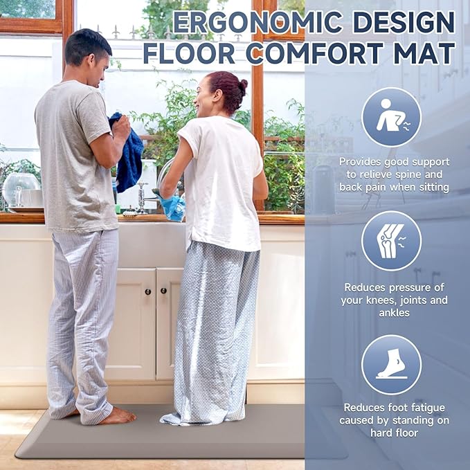 4/5 Inch Thick Kitchen Mat Anti Fatigue Mat Kitchen Rugs Kitchen Decor Non-Slip, Stain & Water Resistant, Kitchen Mats Desk Mat for Kitchen, Office, Workshop, Khaki, 17'' x 60''