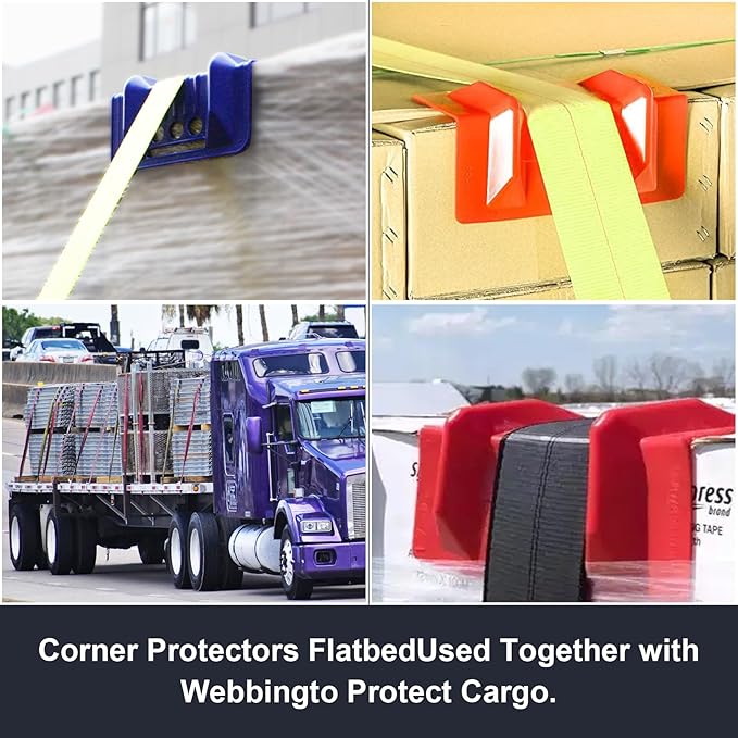 24 Pack 4" Flatbed Edge Protectors with Carrying Case, 4" Winch Ratchet Straps Plastic Corner Protectors for Flatbed Cargo Load (Black)