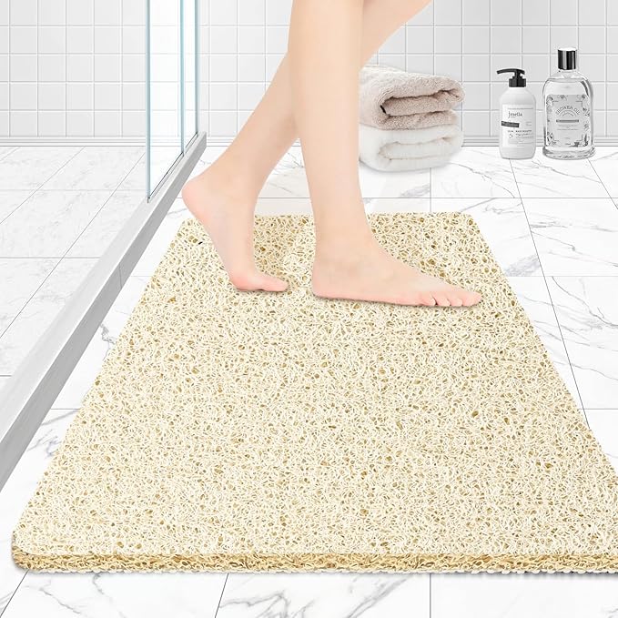 Joyhalo Shower Mat Bathtub Mat Non Slip, Bathmats Non Slip, Quick Drying Foot Scrubber Loofah Mats for Shower, Tub, Bathroom, Home, 32x24inch, Beige