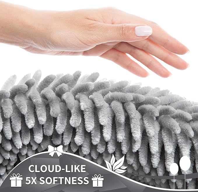Yimobra Bathroom Rug Set 2 Piece, Luxury Shaggy Bath Mat Set with Non Slip Backing, Ultra Soft & Absorbent Mats for Bathroom Floor, Machine Washable, 44"x24"+24"x17", Light Grey