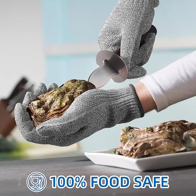 Schwer 2 Pairs ANSI A9 Cut Resistant Gloves, Food Grade Reliable Cutting Glove, Mandoline Glove for Kitchen Meat Cutting, Oyster Shucking, Fish Fillet Processing, Non-PFAS, PR1501-G, M
