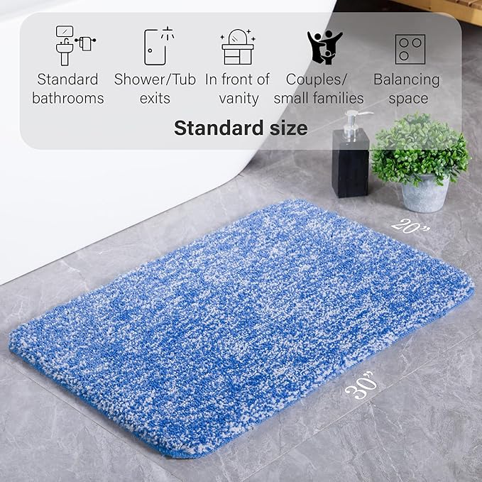 Luxury Quick Dry Non-Slip Bathroom Rugs【20'' x 30'' Night Blue】 Highly Absorbent Washable and Ultra Soft, Extra Thick Fluffy Bath Mats for Shower/Kitchen/Bathtub Floor