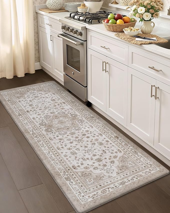 Color&Geometry Kitchen Floor Mats Anti Fatigue, Cushioned Boho Rugs,Waterproof Non Slip Kitchen Runner for Sink, Standing Mats for Office,24"x59",Beige