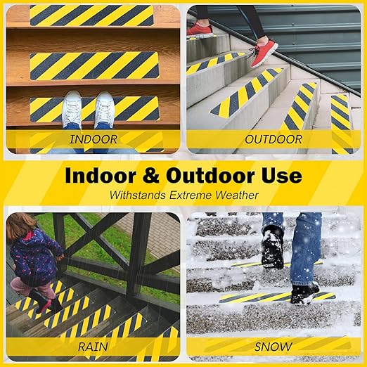 S&X S680 Anti Slip Stair Treads 6" x 24", 5-Pack Pre-Cut Black/Yellow Caution Non Slip Safety Tape Strips for Outdoor Stair Treads, Wooden Steps & Exterior Grips