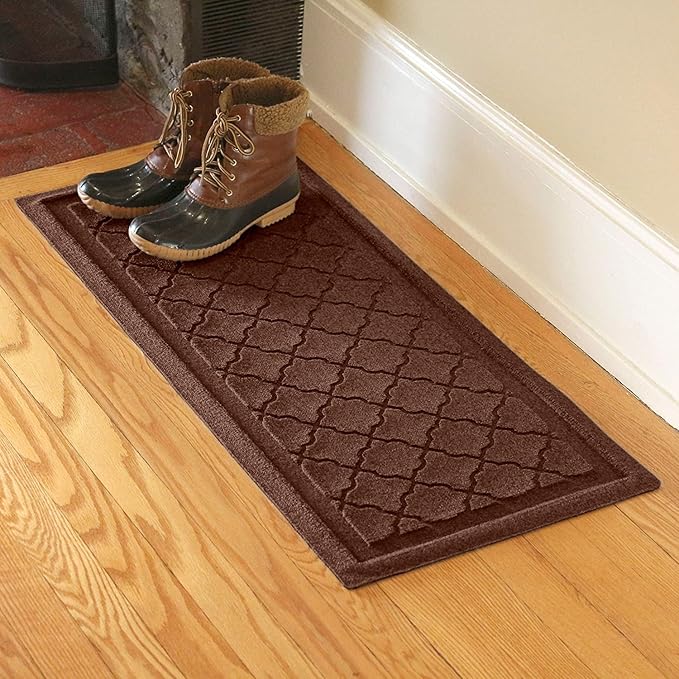 WaterHog Indoor Outdoor Boot Tray Mat – Skid-Resistant Entry Rug for Front Door, Mudroom, Porch, Patio, Garage, All Weather Floor Protector, Made in USA, Cordova Pattern, Dark Brown, 15 x 36 Inches